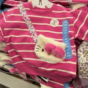 Hello Kitty Pink and White Striped Sweatshirt with Plush Pouch